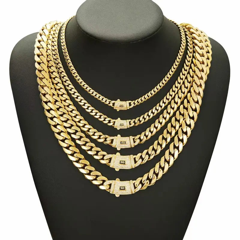 KingCuban Jewelry Set 2pcs 14K gold-plated Cuban necklace and bracelet, new anti-rust technology, comfortable to wear and non-allergic. 6mm/8mm/10mm/12mm/14mm can be selected. Suitable for leisure, business, entertainment and any other occasions