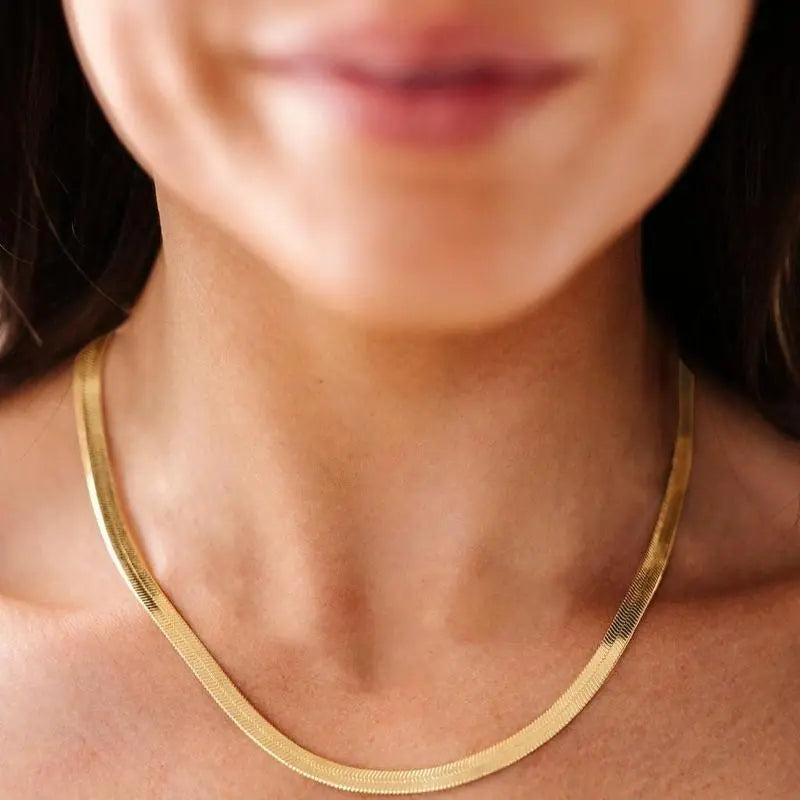 KingCuban 14kGold Necklaces for Women, Dainty Gold Herringbone Choker Necklace for Women Thin Layered Chunky Snake Chain Necklaces Jewelry for Teen Gifts