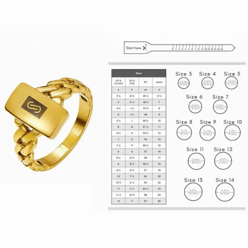 Gold S-Logo Handmade Gold-Plated Stainless Steel Ring – Unisex Hip-Hop Essential! Crafted with premium stainless steel, it’s waterproof, anti-allergic and fade-proof, perfect for streetwear lovers or as a cool holiday gift. Sizes 6-11 available.