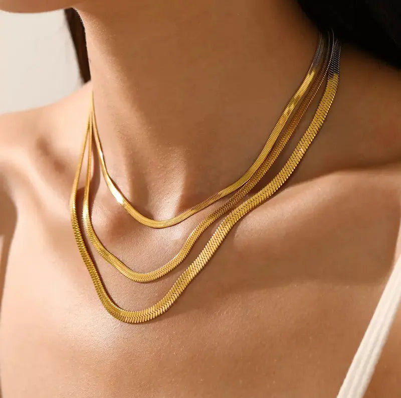 KingCuban 14kGold Necklaces for Women, Dainty Gold Herringbone Choker Necklace for Women Thin Layered Chunky Snake Chain Necklaces Jewelry for Teen Gifts