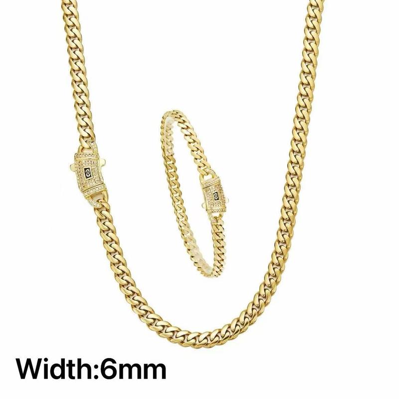 KingCuban Jewelry Set 2pcs 14K gold-plated Cuban necklace and bracelet, new anti-rust technology, comfortable to wear and non-allergic. 6mm/8mm/10mm/12mm/14mm can be selected. Suitable for leisure, business, entertainment and any other occasions