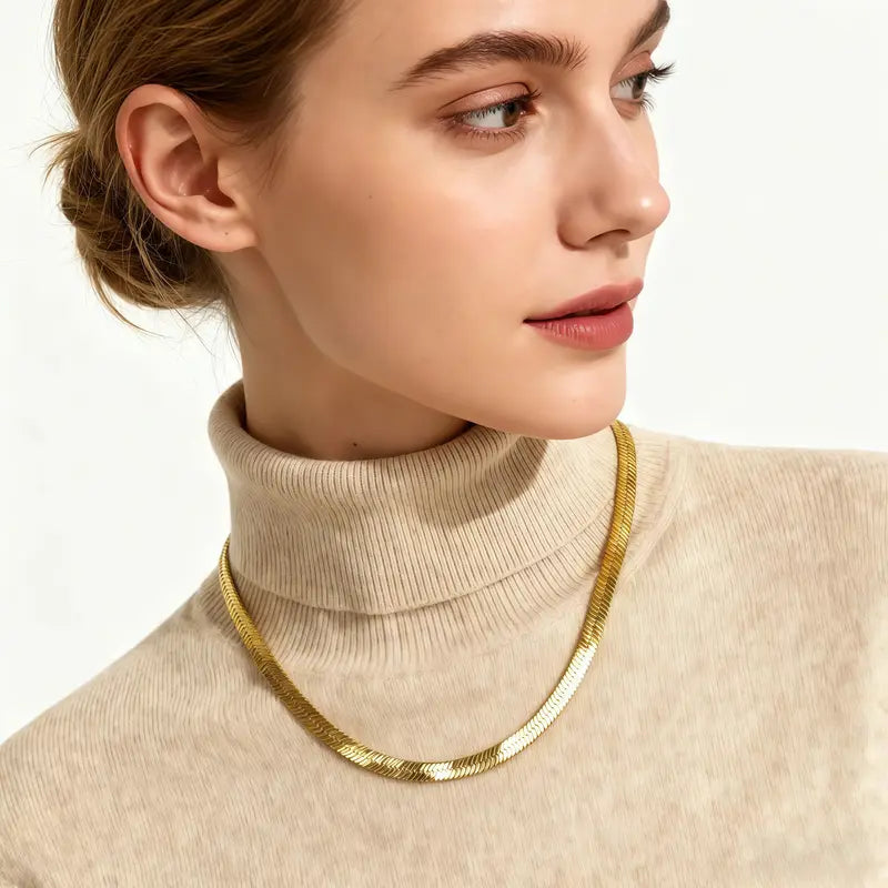 KingCuban 14kGold Necklaces for Women, Dainty Gold Herringbone Choker Necklace for Women Thin Layered Chunky Snake Chain Necklaces Jewelry for Teen Gifts
