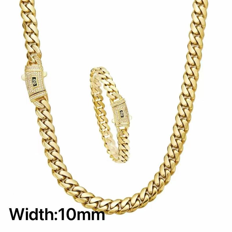 KingCuban Jewelry Set 2pcs 14K gold-plated Cuban necklace and bracelet, new anti-rust technology, comfortable to wear and non-allergic. 6mm/8mm/10mm/12mm/14mm can be selected. Suitable for leisure, business, entertainment and any other occasions