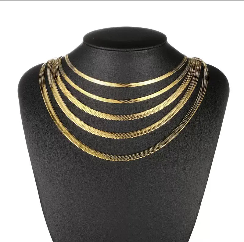 KingCuban 14kGold Necklaces for Women, Dainty Gold Herringbone Choker Necklace for Women Thin Layered Chunky Snake Chain Necklaces Jewelry for Teen Gifts