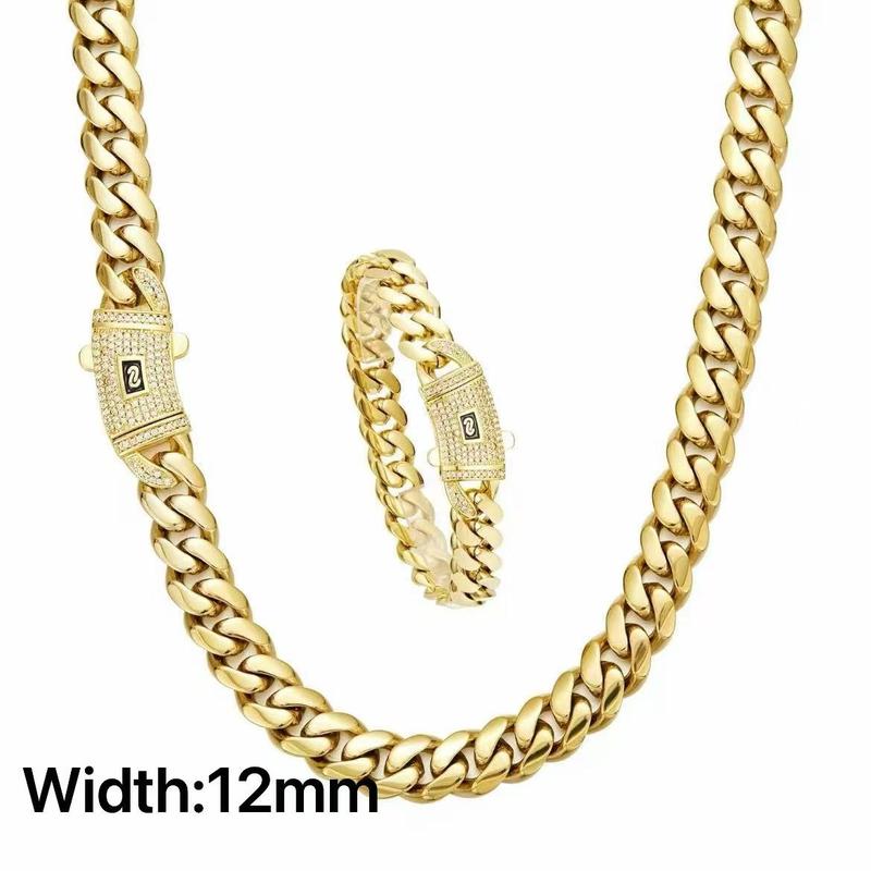 KingCuban Jewelry Set 2pcs 14K gold-plated Cuban necklace and bracelet, new anti-rust technology, comfortable to wear and non-allergic. 6mm/8mm/10mm/12mm/14mm can be selected. Suitable for leisure, business, entertainment and any other occasions