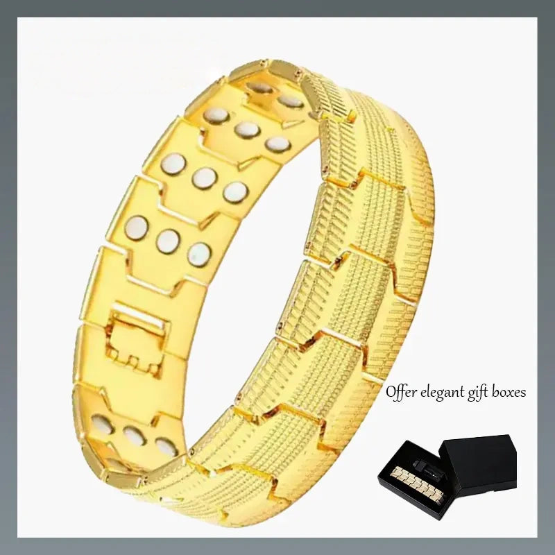 KingCuban Jewelry 14KGold Bracelet for Men, 3X Ultra Strength MagneticBracelets,99.99% Pure Copper with 3500 Gauss